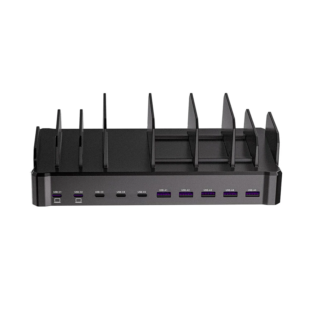 320W Multi-Device Charging Station with 10 USB C Ports – Zobirez Fast Charger Dock for MacBook, iPhone, iPad, Android, Tablets – Organized Family Charging Solution, Black