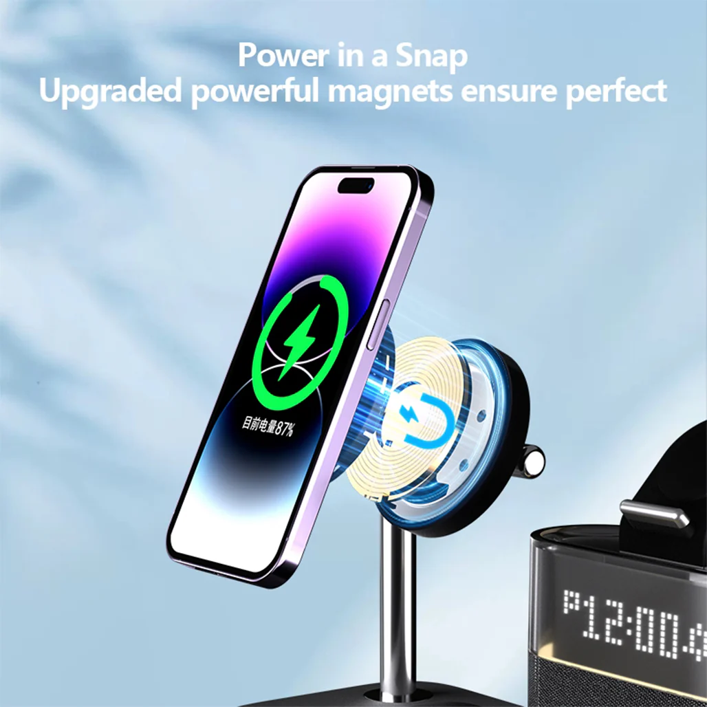 5-in-1 Multifunctional 15W Wireless Charging Station with Bedside Clock - C09 - Image 3