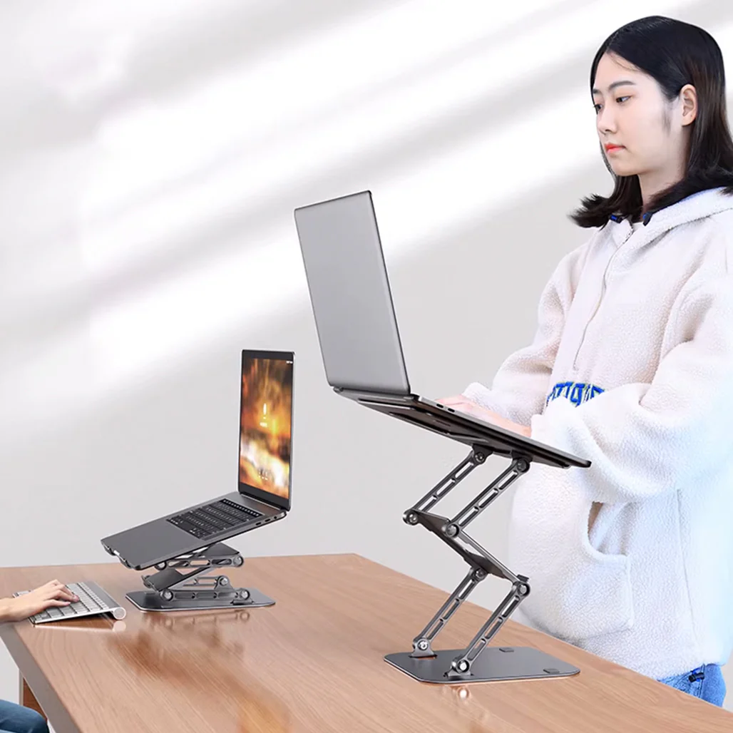 Adjustable Three-Layer Laptop Stand with Folding Storage and Cooling Base – Portable Carbon Steel Vertical Lifting Stand - Image 2