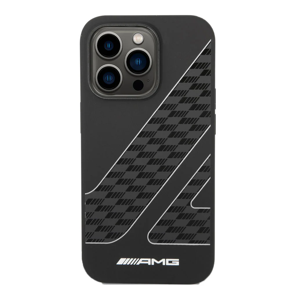 AMG Liquid Silicone Case With Checkered Flag Pattern For iPhone 14 Pro Max