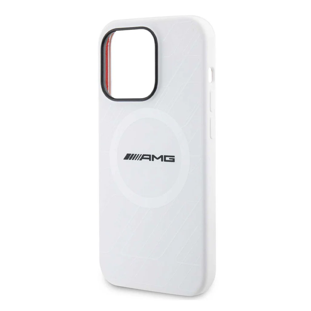 AMG Magsafe Silicone Case with Large Rhombuses Pattern for iPhone 15 Pro - White - Image 2