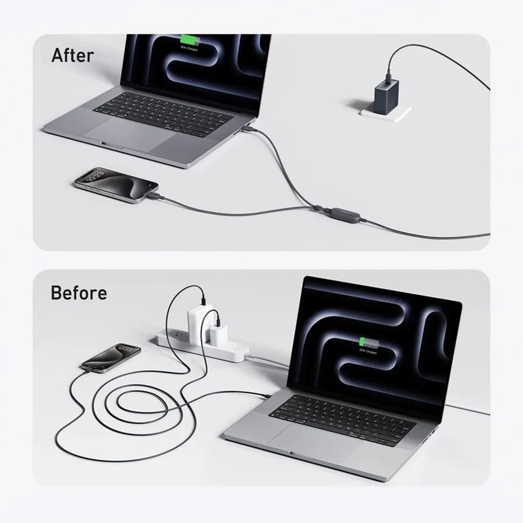 Anker 2-in-1 USB-C to USB-C Cable 4ft, 140W Power Delivery, Black - Dual Charging, Durable Braided Design - Image 3