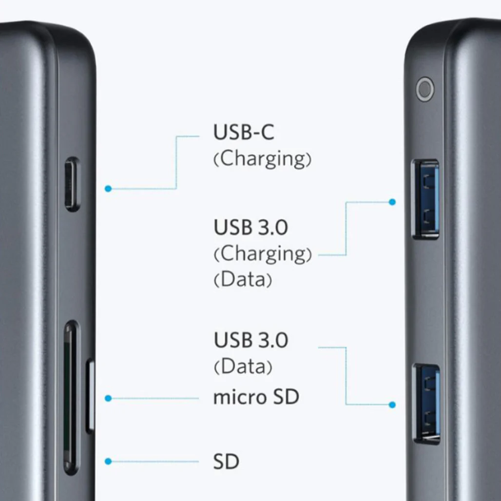 Anker 5-in-1 USB-C Hub with 60W Power Delivery, SD/microSD Card Reader & Dual USB 3.0 Ports – Compatible with MacBook Pro, Chromebook, XPS & More - Image 4