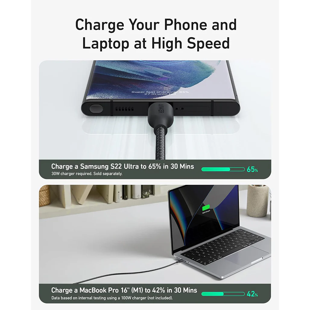 Anker 544 Bio-Based USB-C to USB-C Cable (3ft) - Durable, Eco-Friendly, 100W Power Output, Black - Image 5