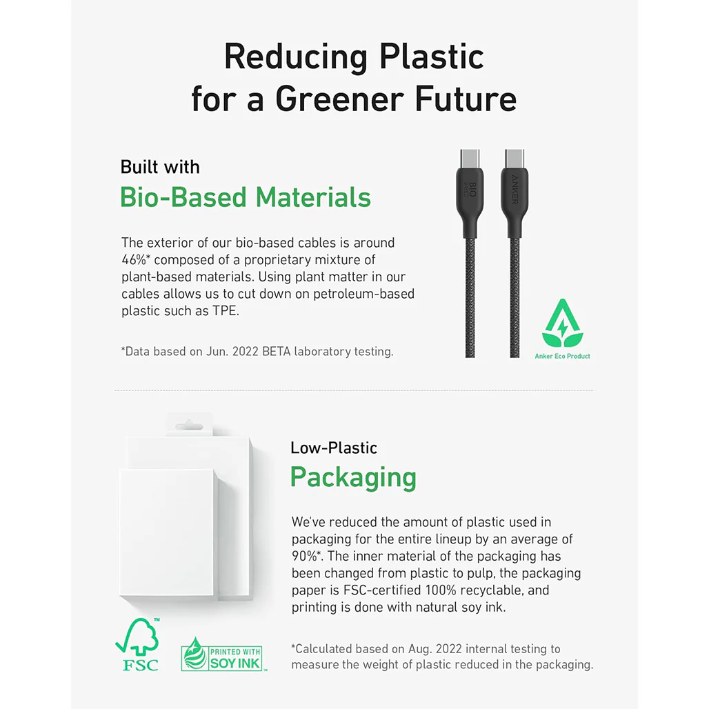 Anker 544 Bio-Based USB-C to USB-C Cable (3ft) - Durable, Eco-Friendly, 100W Power Output, Black - Image 6