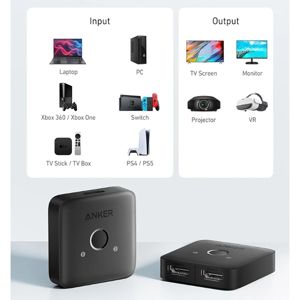 Anker HDMI Switch (2 In 1 Out) – 4K@60Hz HDMI Splitter, HDR, 3D, Dolby, for Laptops, PC, Xbox, PS5/PS4, and More - Image 5