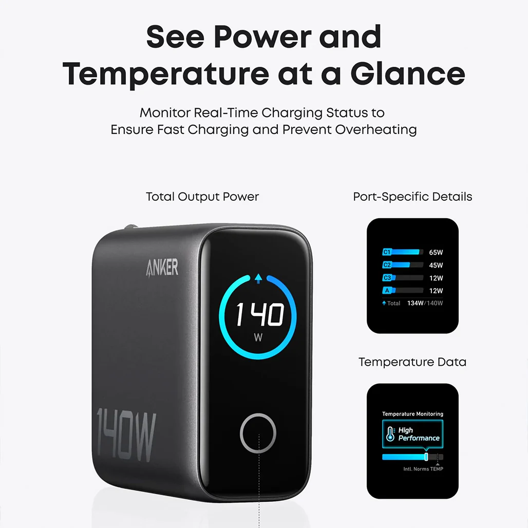 Anker Laptop Charger (140W, 4-Port, PD 3.1) with USB-C Cable - Image 4