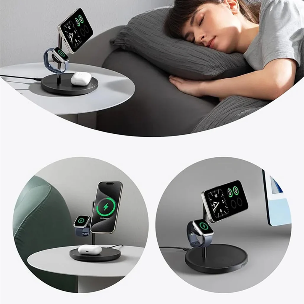 Anker Maggo Wireless Charging Stand 3-in-1 15W – Fast Charging for iPhone, Apple Watch, and AirPods (Black) - Image 3