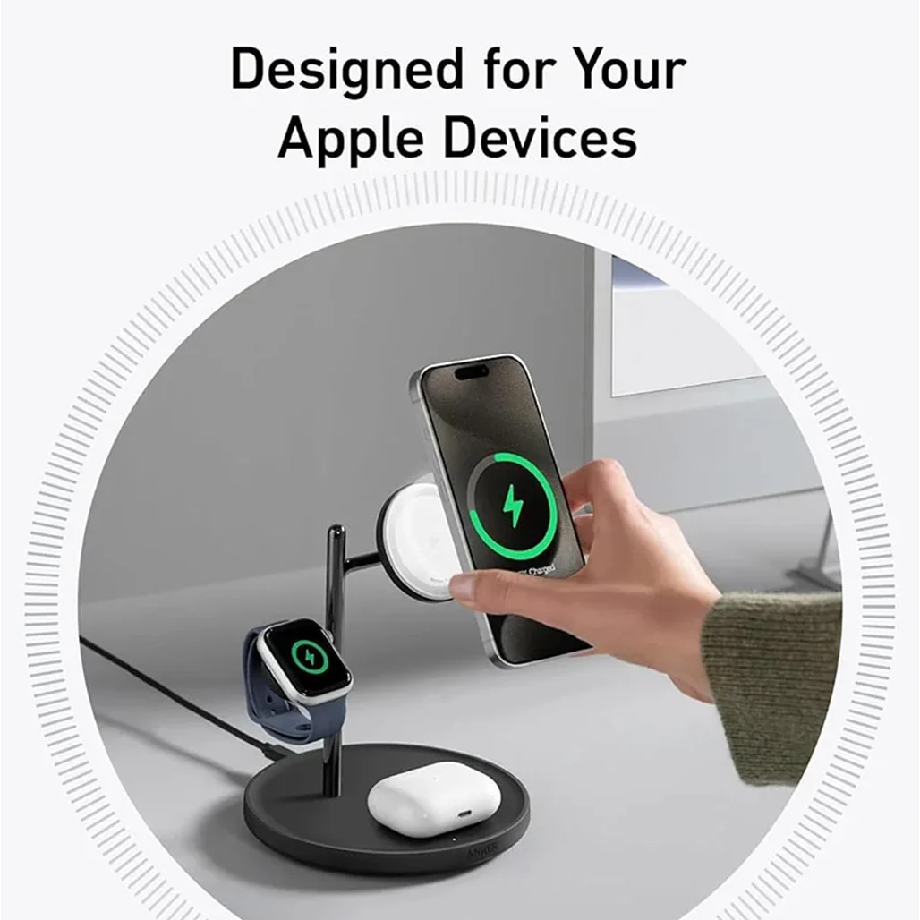 Anker Maggo Wireless Charging Stand 3-in-1 15W – Fast Charging for iPhone, Apple Watch, and AirPods (Black) - Image 4