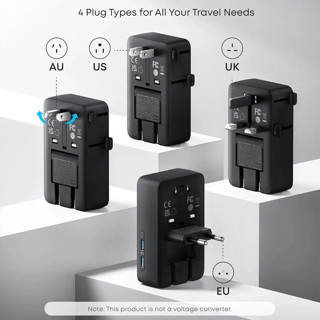 Anker Nano 5-in-1 Universal Travel Adapter – 20W USB-C Fast Charger, Compact Multi-Port Plug for US & EU Outlets - Image 2