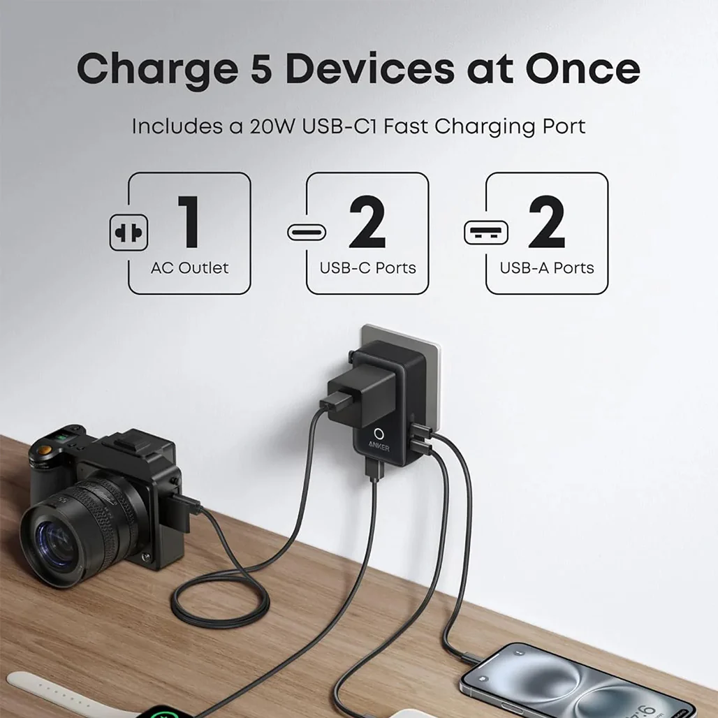 Anker Nano 5-in-1 Universal Travel Adapter – 20W USB-C Fast Charger, Compact Multi-Port Plug for US & EU Outlets - Image 3