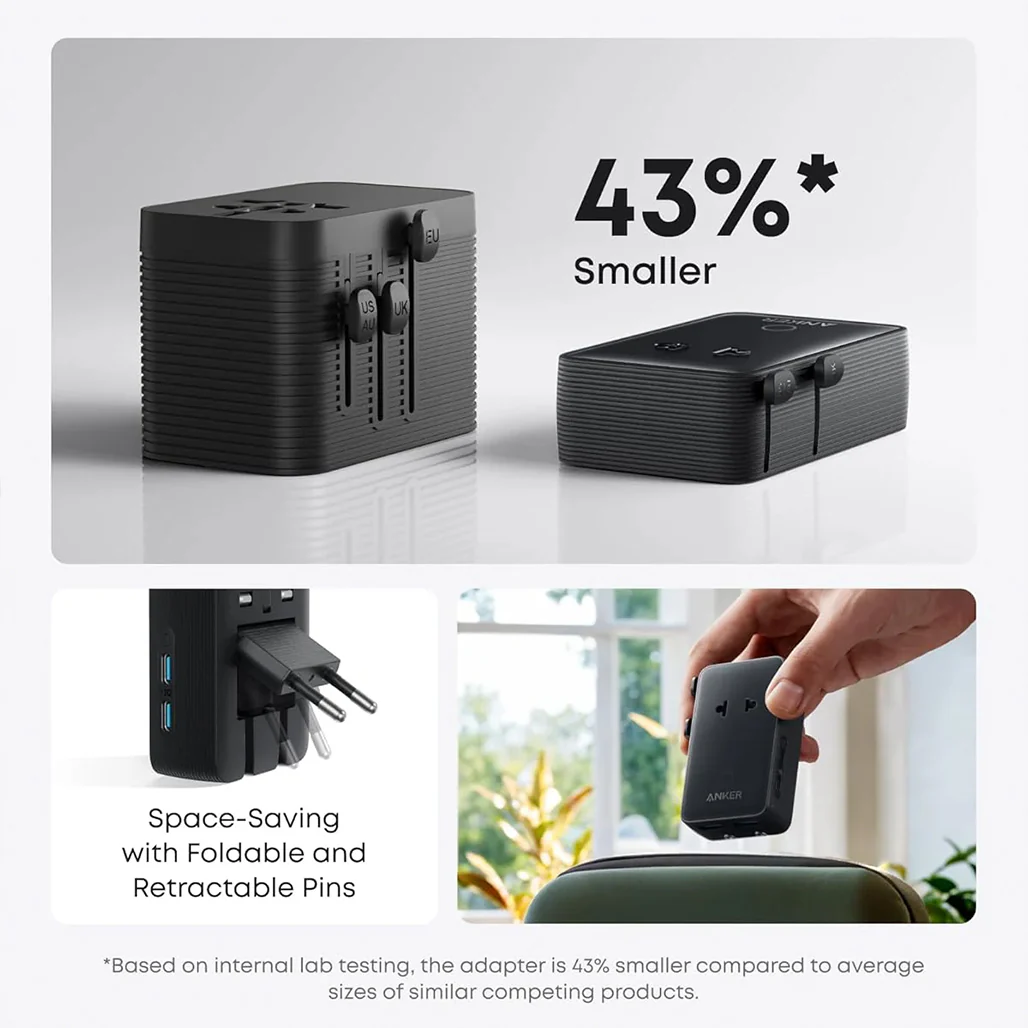 Anker Nano 5-in-1 Universal Travel Adapter – 20W USB-C Fast Charger, Compact Multi-Port Plug for US & EU Outlets - Image 4