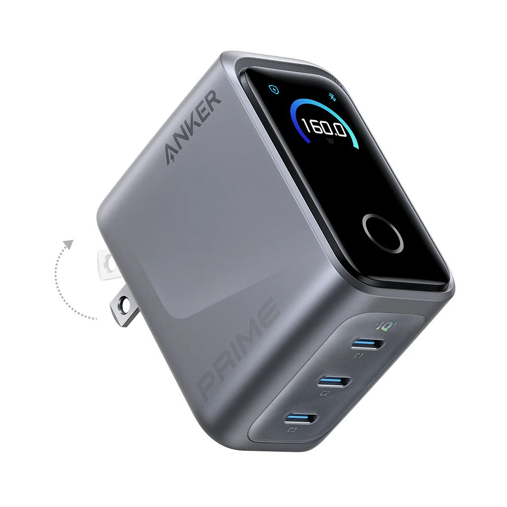 Anker Prime 160W USB-C Charger – 3 Port Fast Charging with Smart Display