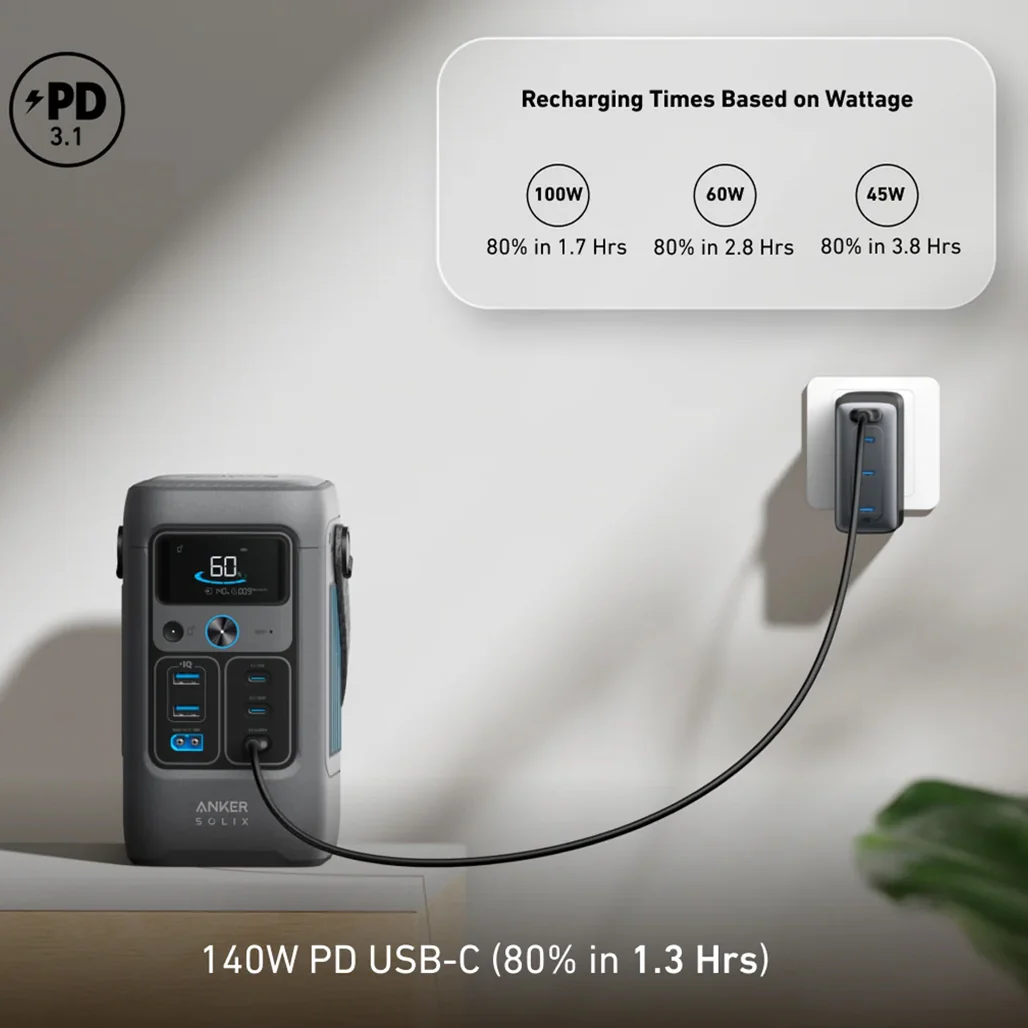 Anker SOLIX C200 DC Portable Power Station – 192Wh Battery, 200W Output, 140W USB-C Fast Charging, Solar-Compatible - Image 7
