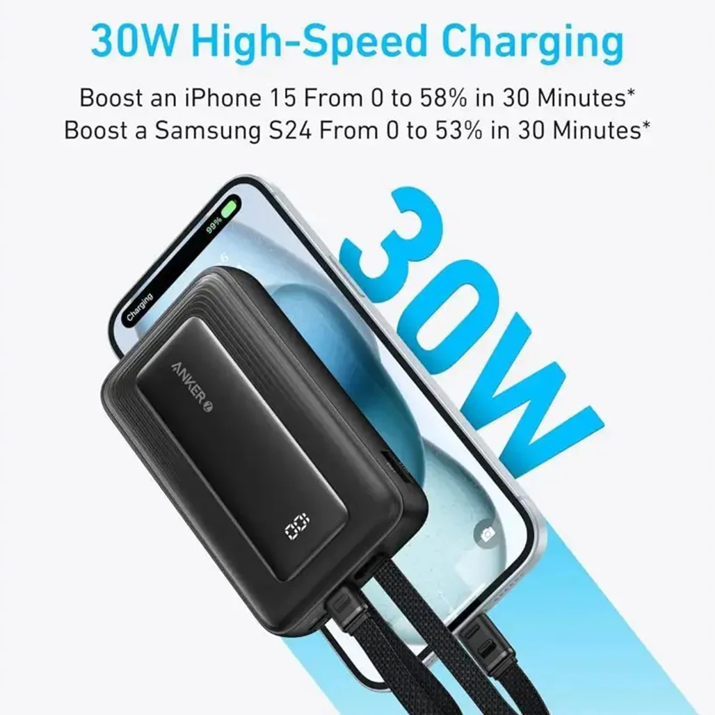 Anker Zolo 10000mAh Power Bank 30W Fast Charging with Built-in USB-C & Lightning Cables - Image 2