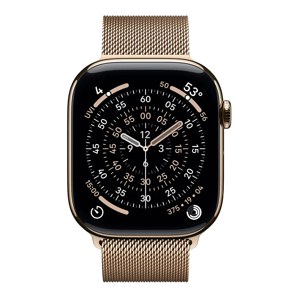 Apple Watch Series 11 - 46mm Titanium Case with Gold Milanese Loop - M/L