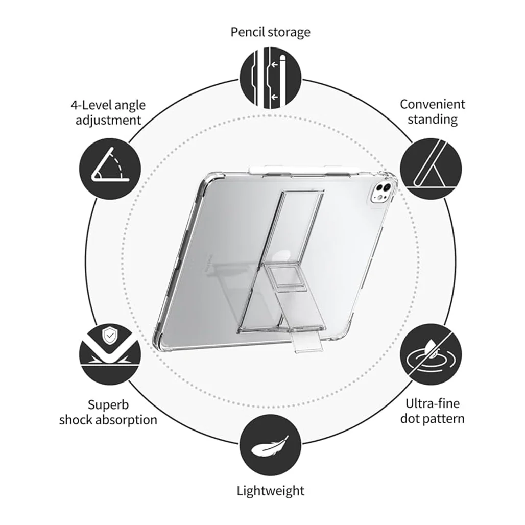 Araree FLEXIELD SP Protective Clear Cover for iPad Air 11" M2 – Shock-Absorbing TPU & Polycarbonate Case with 4-Level Angle Adjustment, Pencil Storage, and Convenient Stand - Image 5