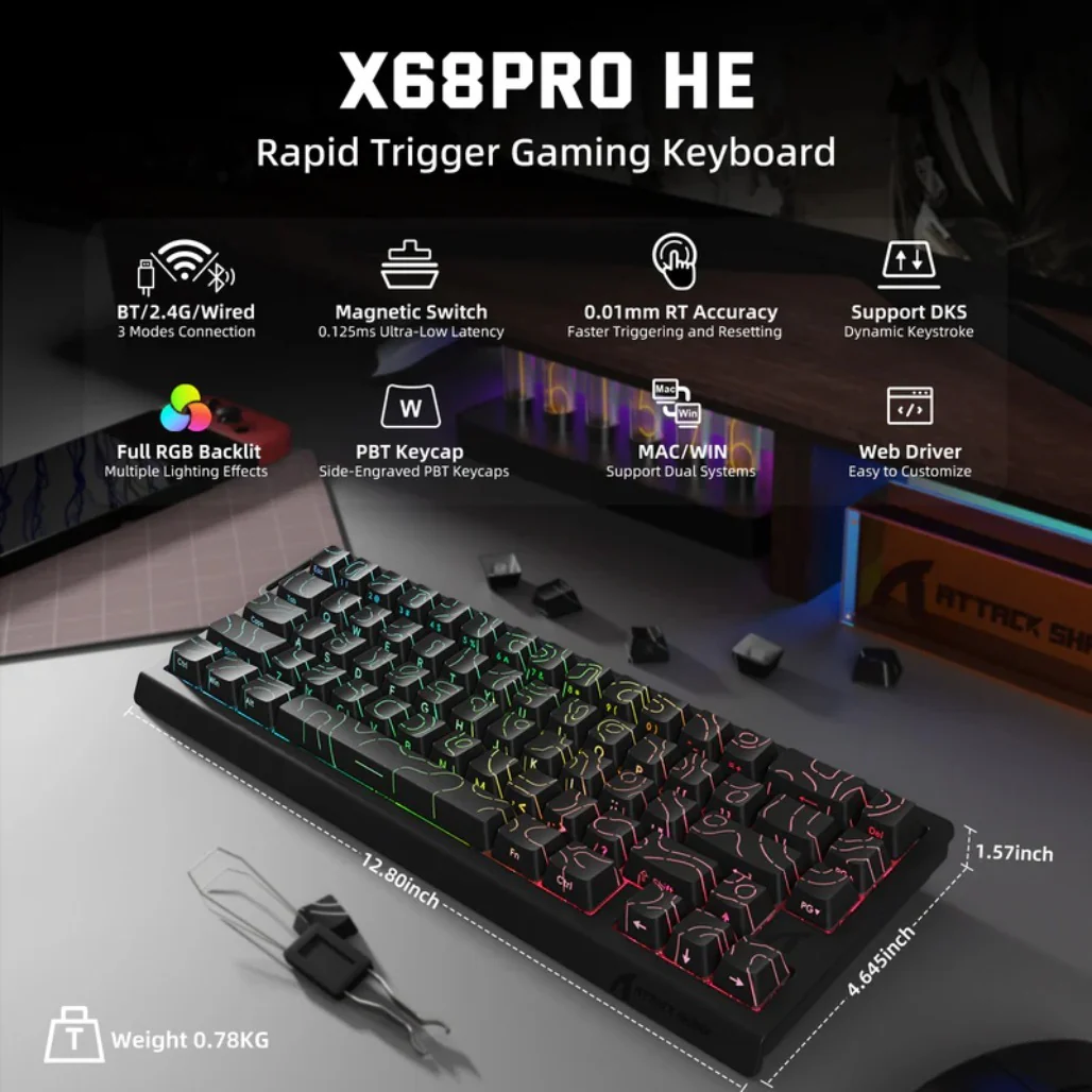 Attack Shark X68 Pro HE - Wireless Mechanical Gaming Keyboard - Image 10