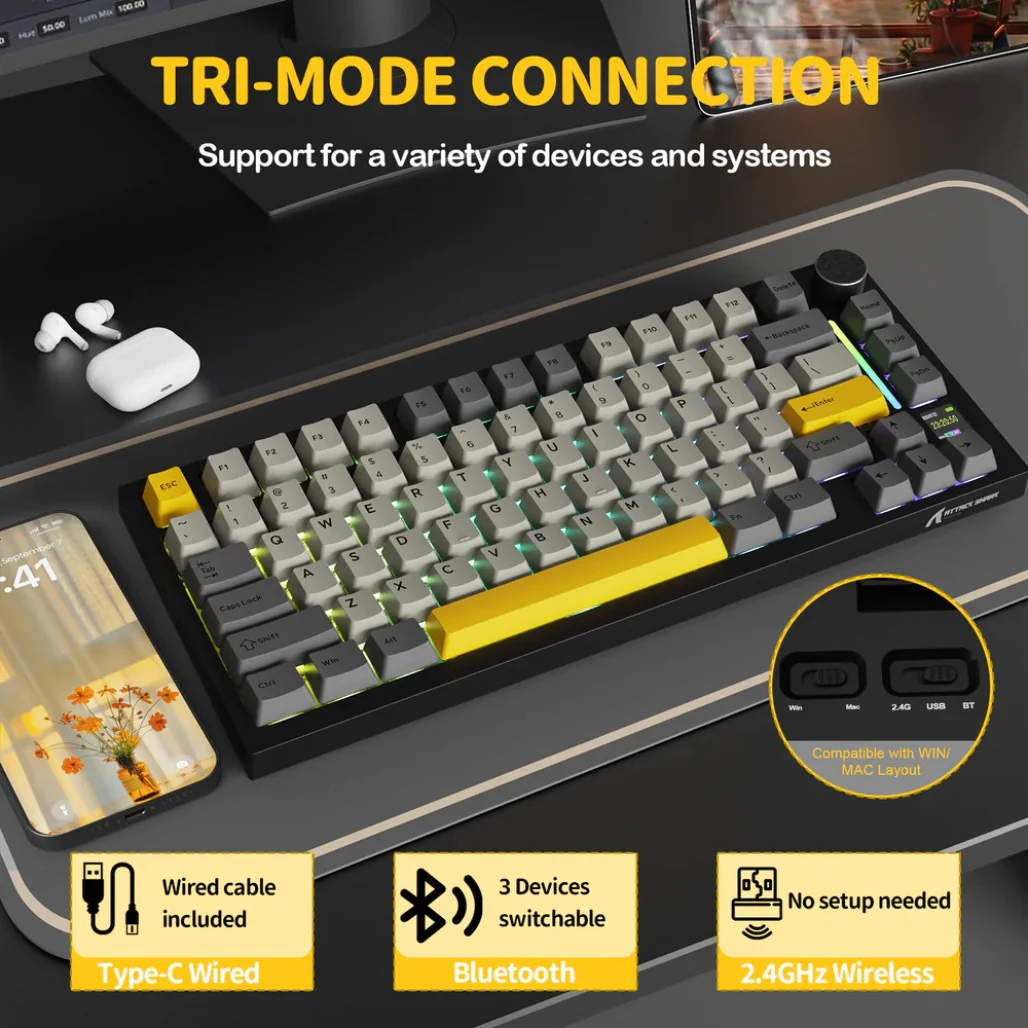 Attack Shark X820 Ultra 75% Tri-Mode Gasket Wireless Mechanical Gaming Keyboard - Image 14