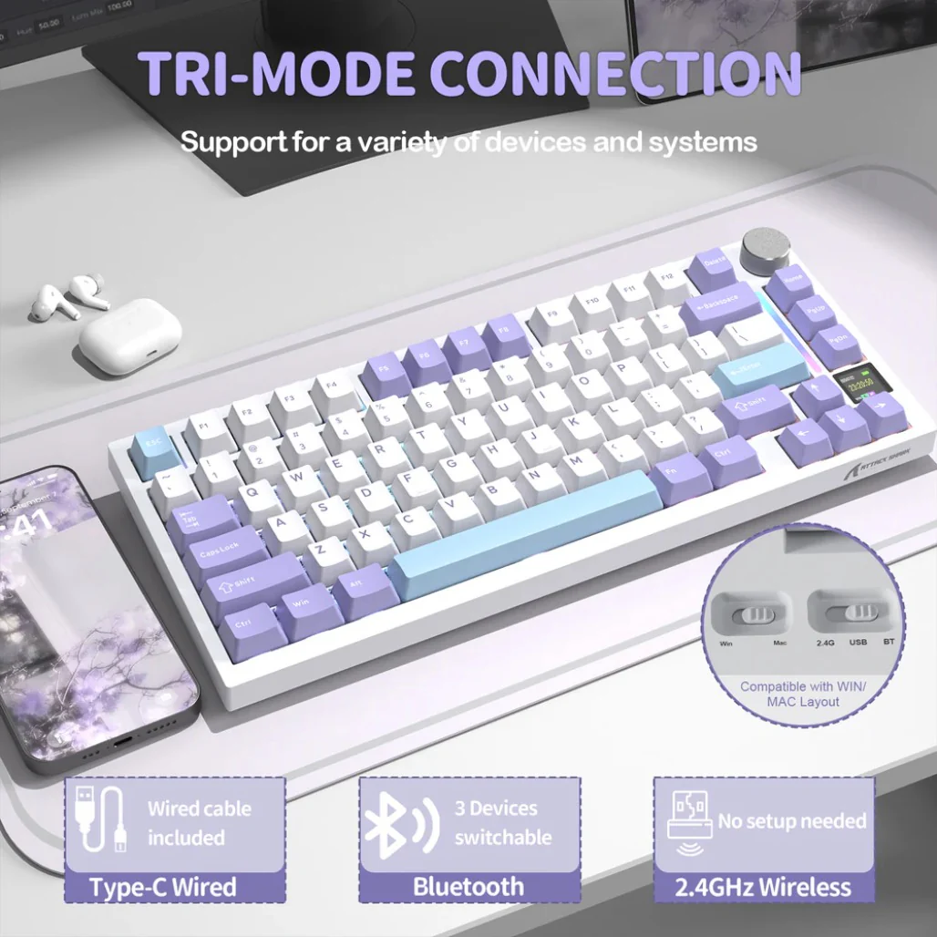 Attack Shark X820 Ultra 75% Tri-Mode Gasket Wireless Mechanical Gaming Keyboard - Image 15