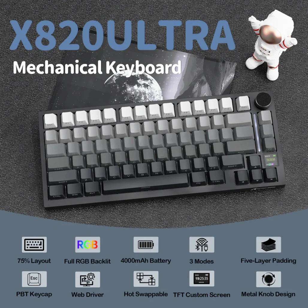 Attack Shark X820 Ultra 75% Tri-Mode Gasket Wireless Mechanical Gaming Keyboard - Image 21