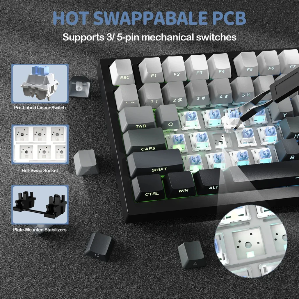 Attack Shark X820 Ultra 75% Tri-Mode Gasket Wireless Mechanical Gaming Keyboard - Image 24