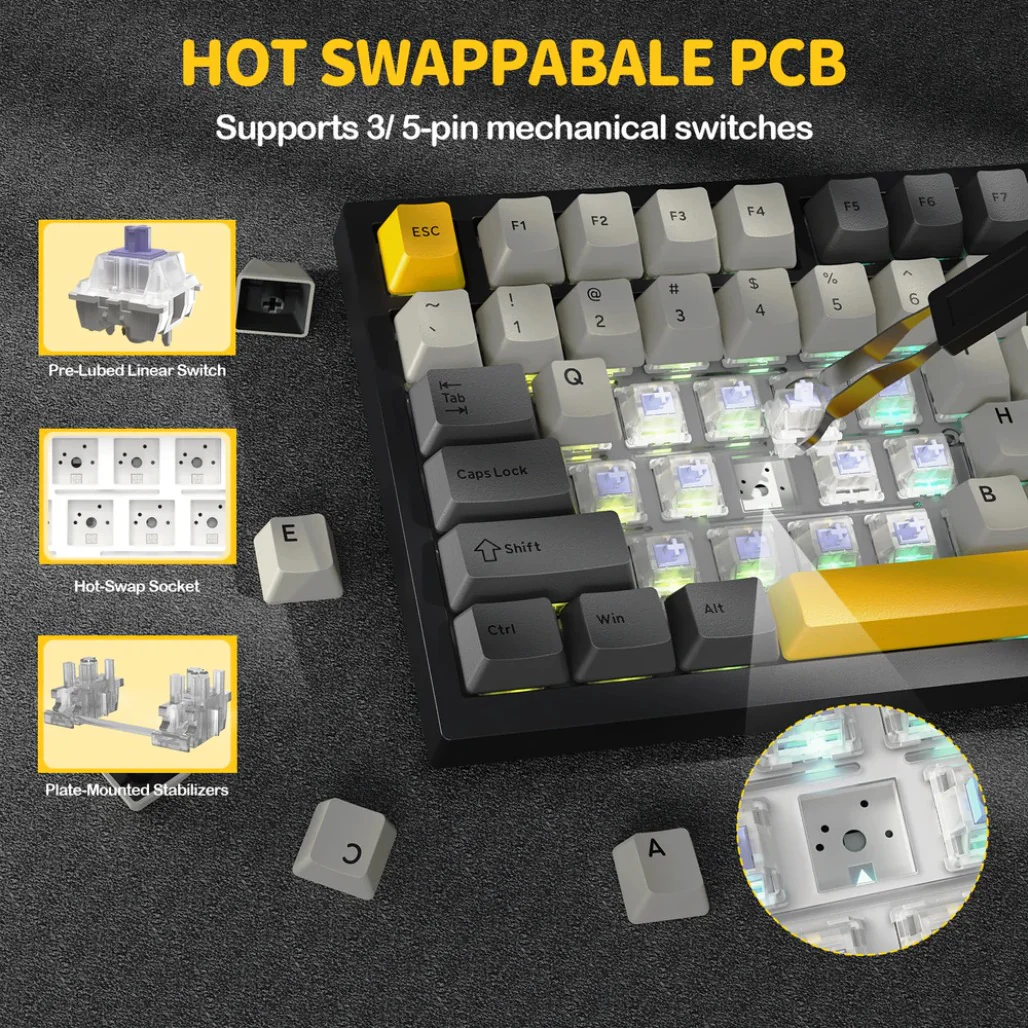 Attack Shark X820 Ultra 75% Tri-Mode Gasket Wireless Mechanical Gaming Keyboard - Image 25