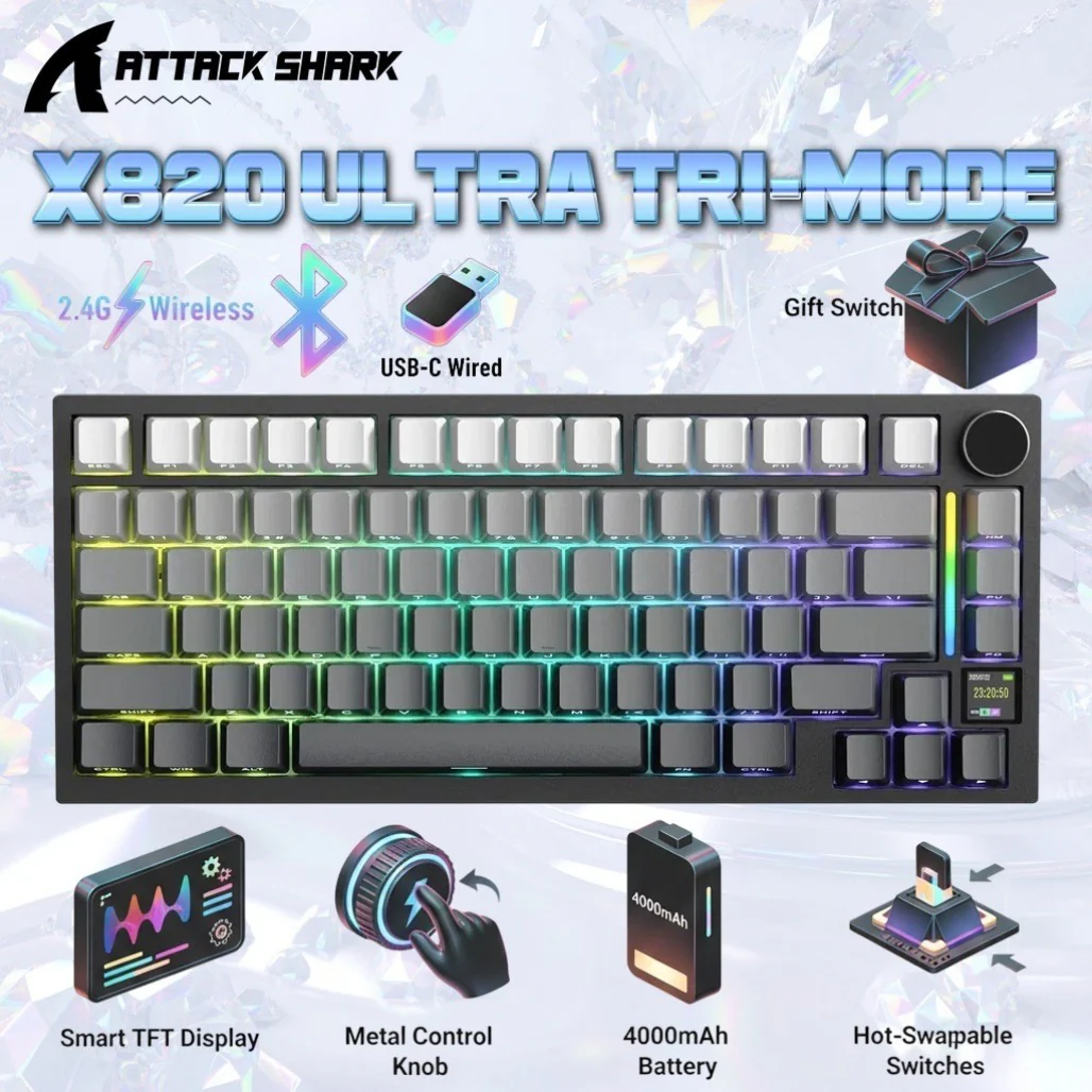Attack Shark X820 Ultra 75% Tri-Mode Gasket Wireless Mechanical Gaming Keyboard - Image 4