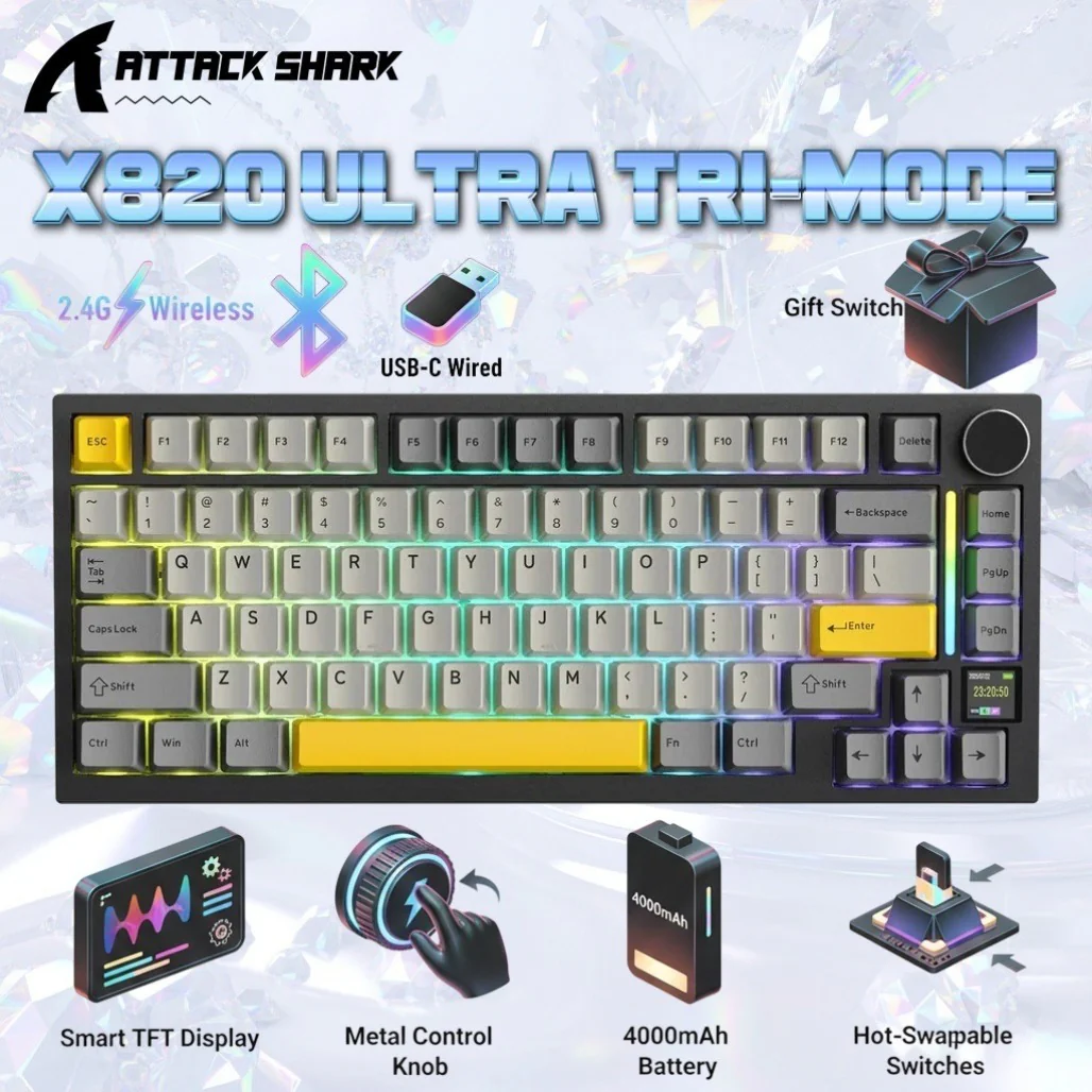 Attack Shark X820 Ultra 75% Tri-Mode Gasket Wireless Mechanical Gaming Keyboard - Image 5