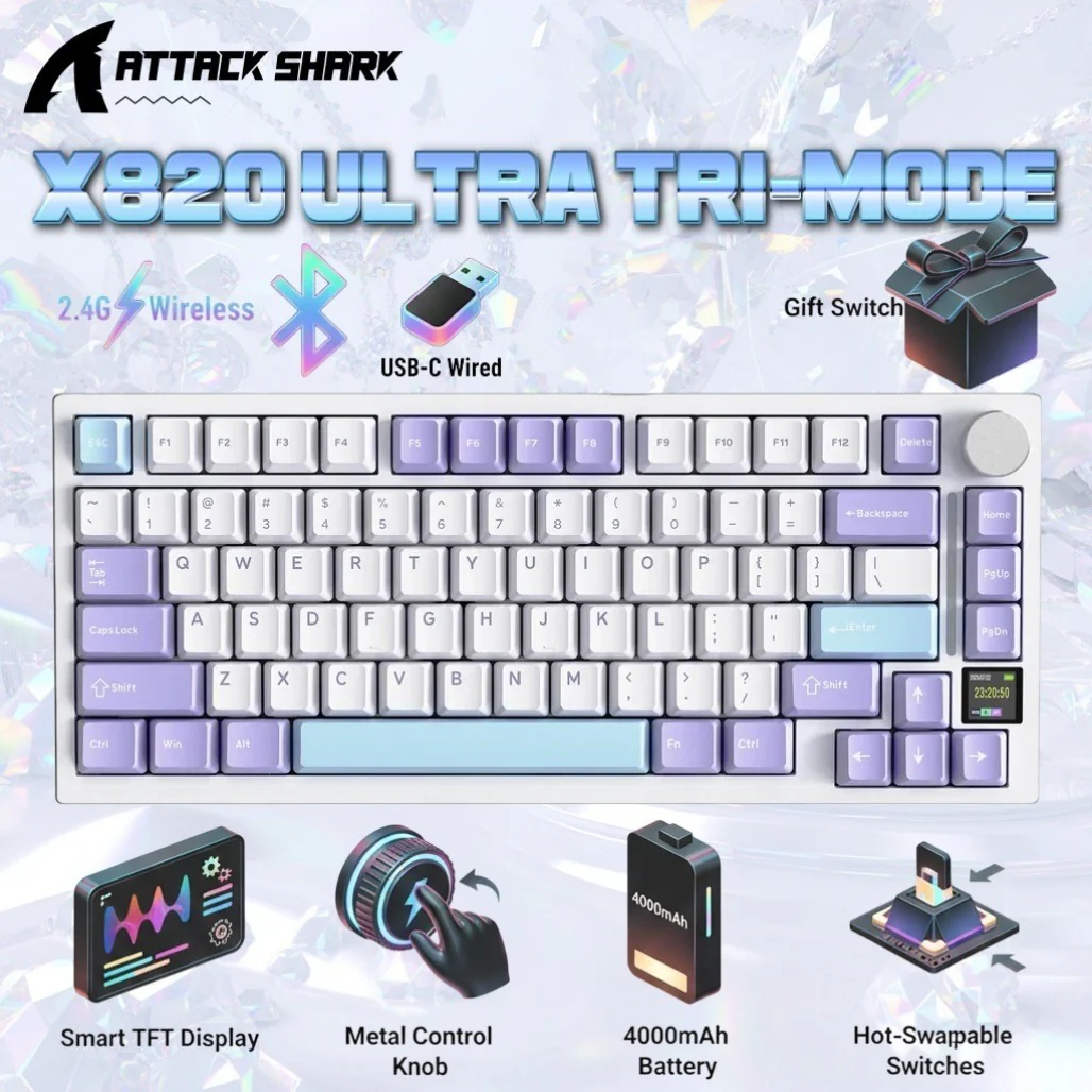 Attack Shark X820 Ultra 75% Tri-Mode Gasket Wireless Mechanical Gaming Keyboard - Image 6