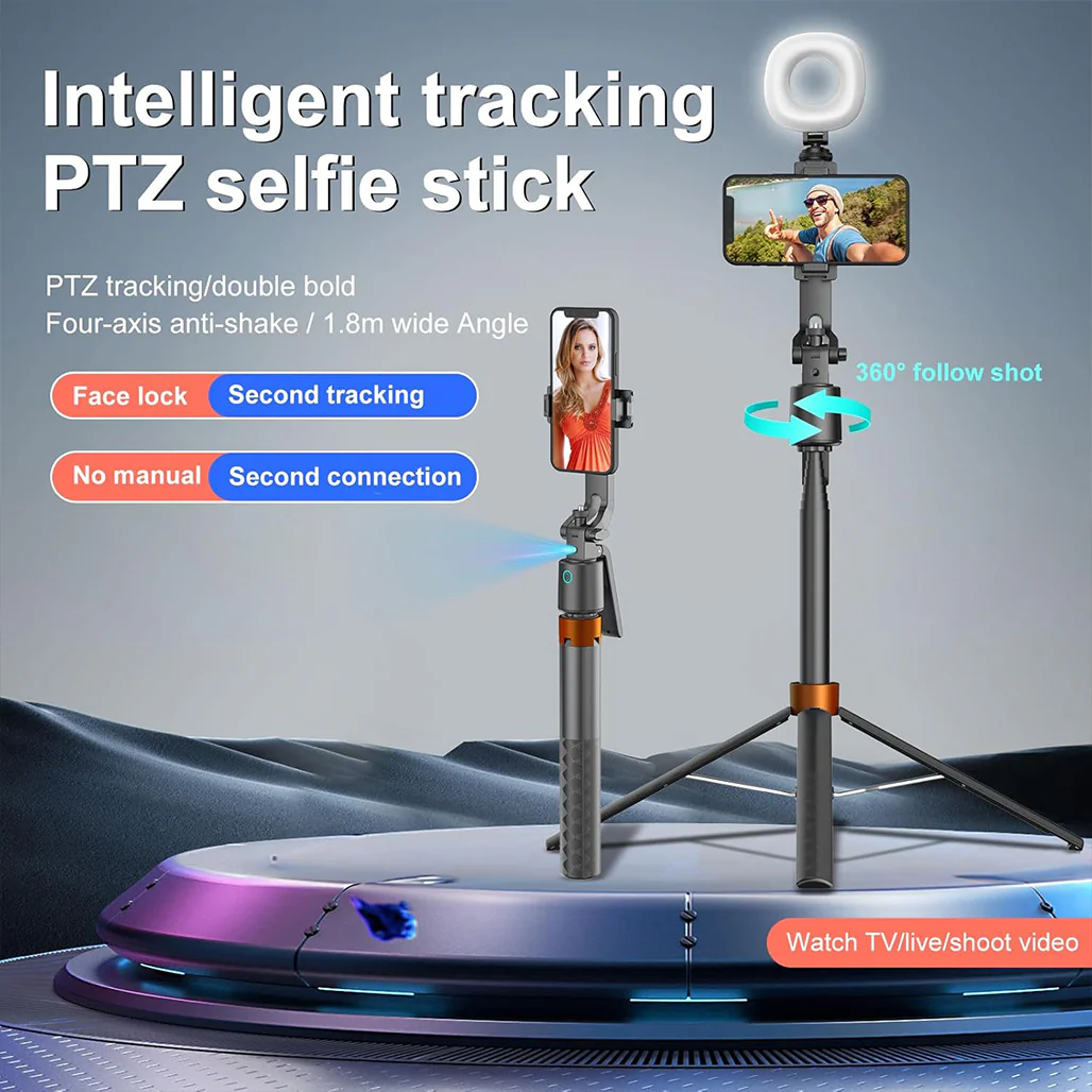 Auto Face Tracking Tripod 70" – 360° AI Smart Selfie Stick with Remote, Gesture Control & No App Required – Tall Phone Tripod for iPhone, Android, TikTok, YouTube & Live Streaming - Image 6