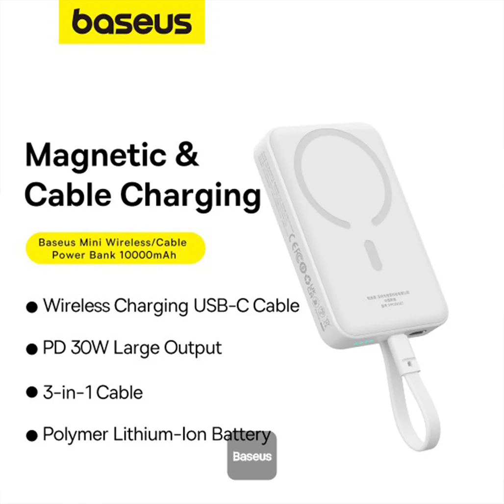 Baseus 10000mAh Magnetic Mini Wireless Power Bank 30W PD with Built-In USB-C Cable - Image 10