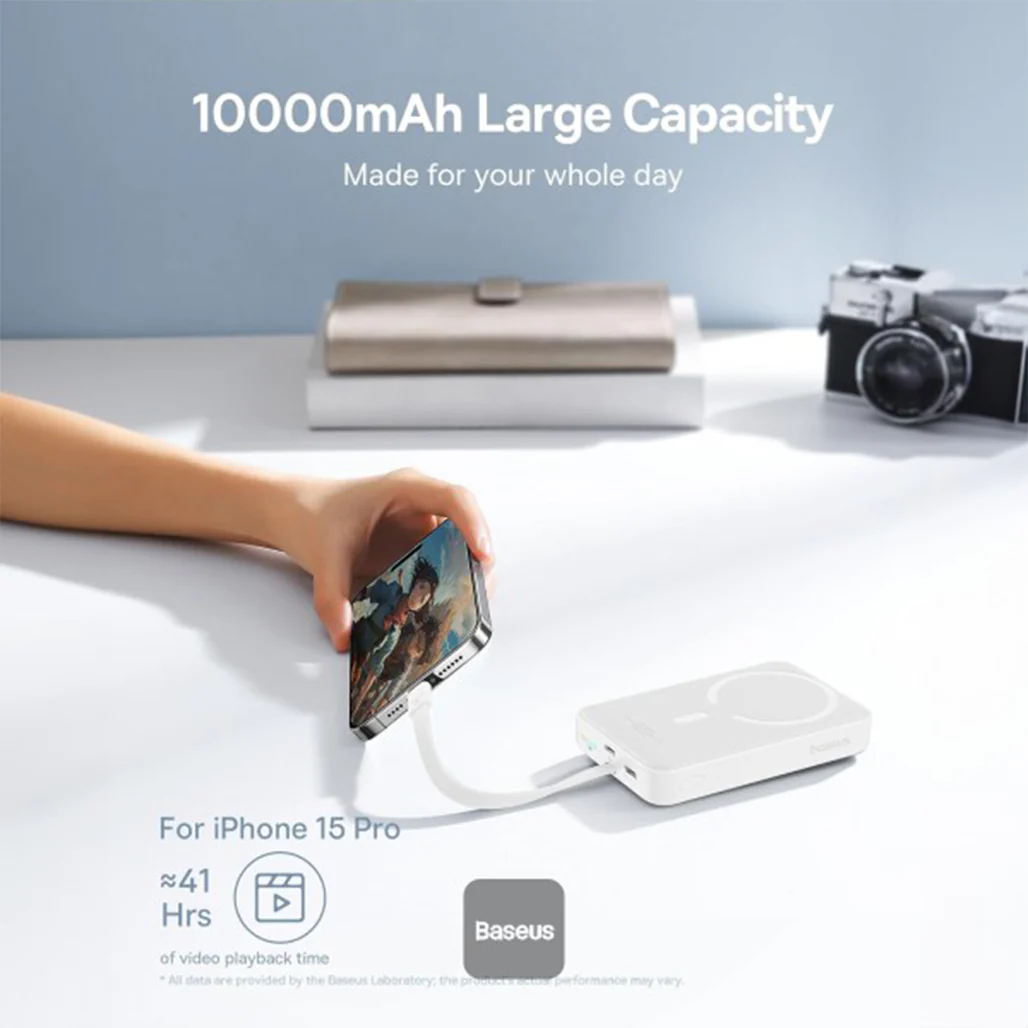 Baseus 10000mAh Magnetic Mini Wireless Power Bank 30W PD with Built-In USB-C Cable - Image 12