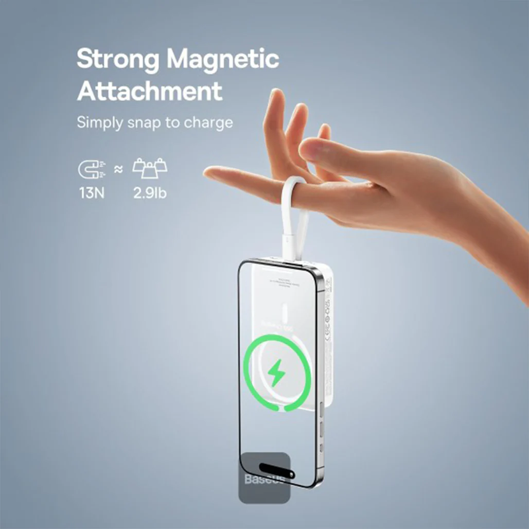 Baseus 10000mAh Magnetic Mini Wireless Power Bank 30W PD with Built-In USB-C Cable - Image 13
