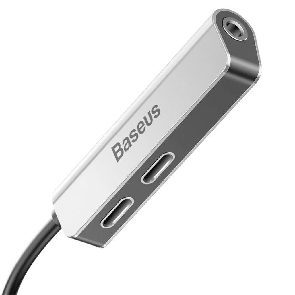 Baseus 3-in-1 iP Male to Dual iP - 3.5mm Female Adapter L52 Silver - Image 2