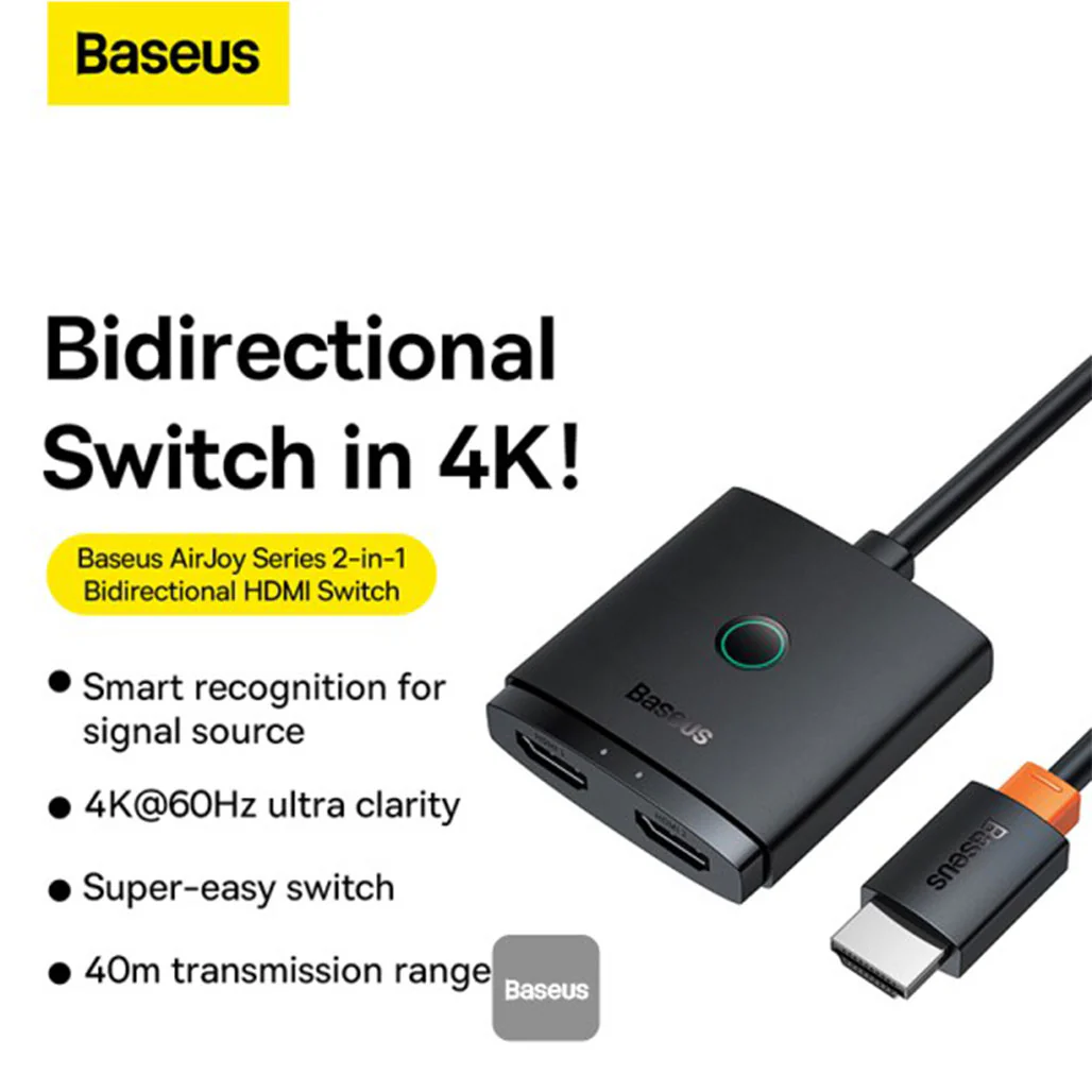 Baseus AirJoy Series - 2-in-1 Bidirectional HDMI Switch with 1m Cable Cluster - Black | B01331105111-01 - Image 4