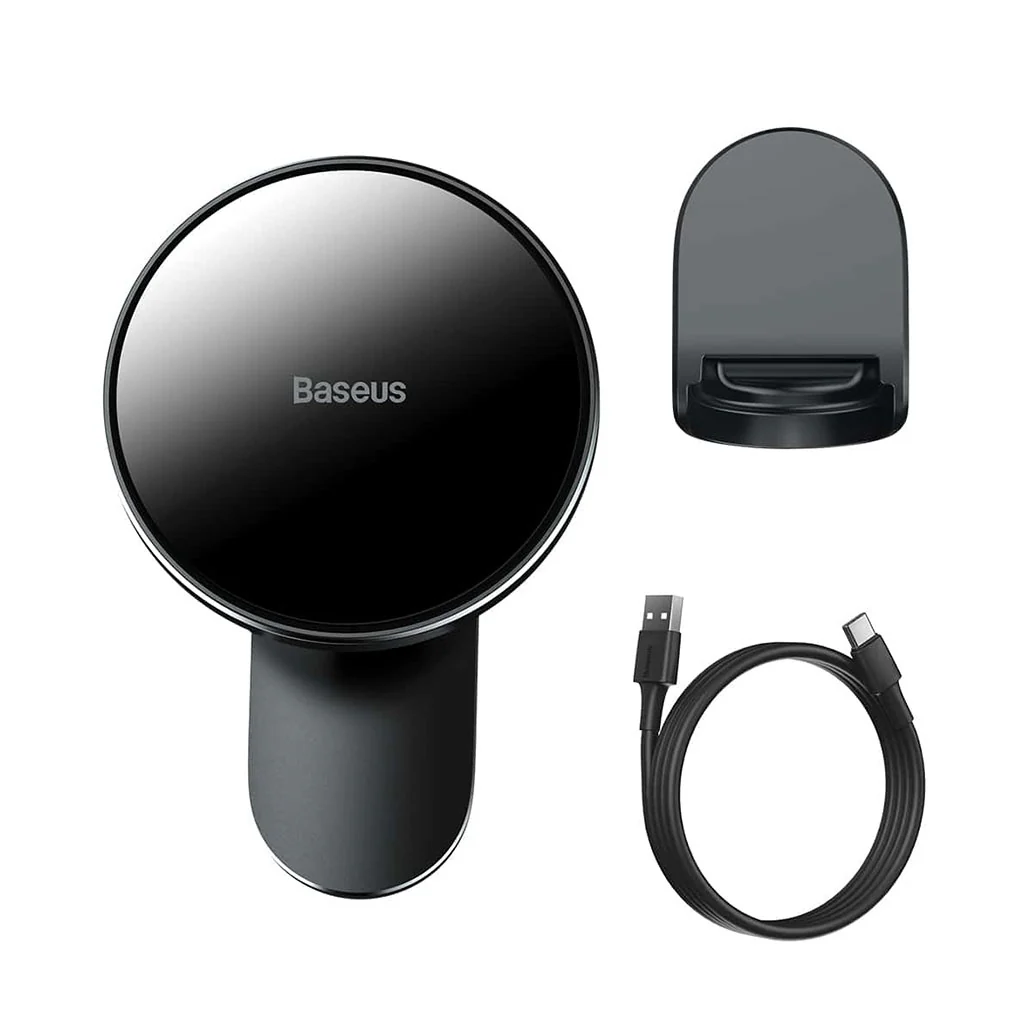 Baseus Big Energy 15W Car Mount Wireless Charger - Magnetic, Metal & Glass, Dual Use for Dashboard and Air Outlet - Black - Image 2