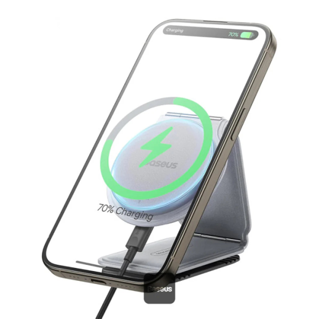Baseus C02 PrimeTrip Magnetic Wireless Charging Car Phone Holder - 15W Qi2 MagSafe, Foldable Dashboard Mount, 360° Adjustable, Gray - Image 6