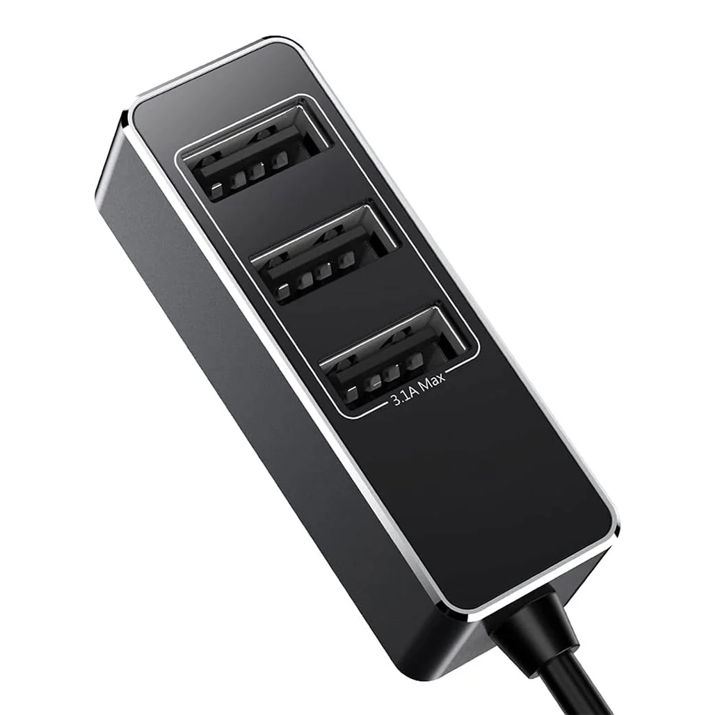 Baseus Car Charger Charging Station Splitter 5.5A - 3 USB Ports, 1.5M Cable, Black | CCTON-01 - Image 3