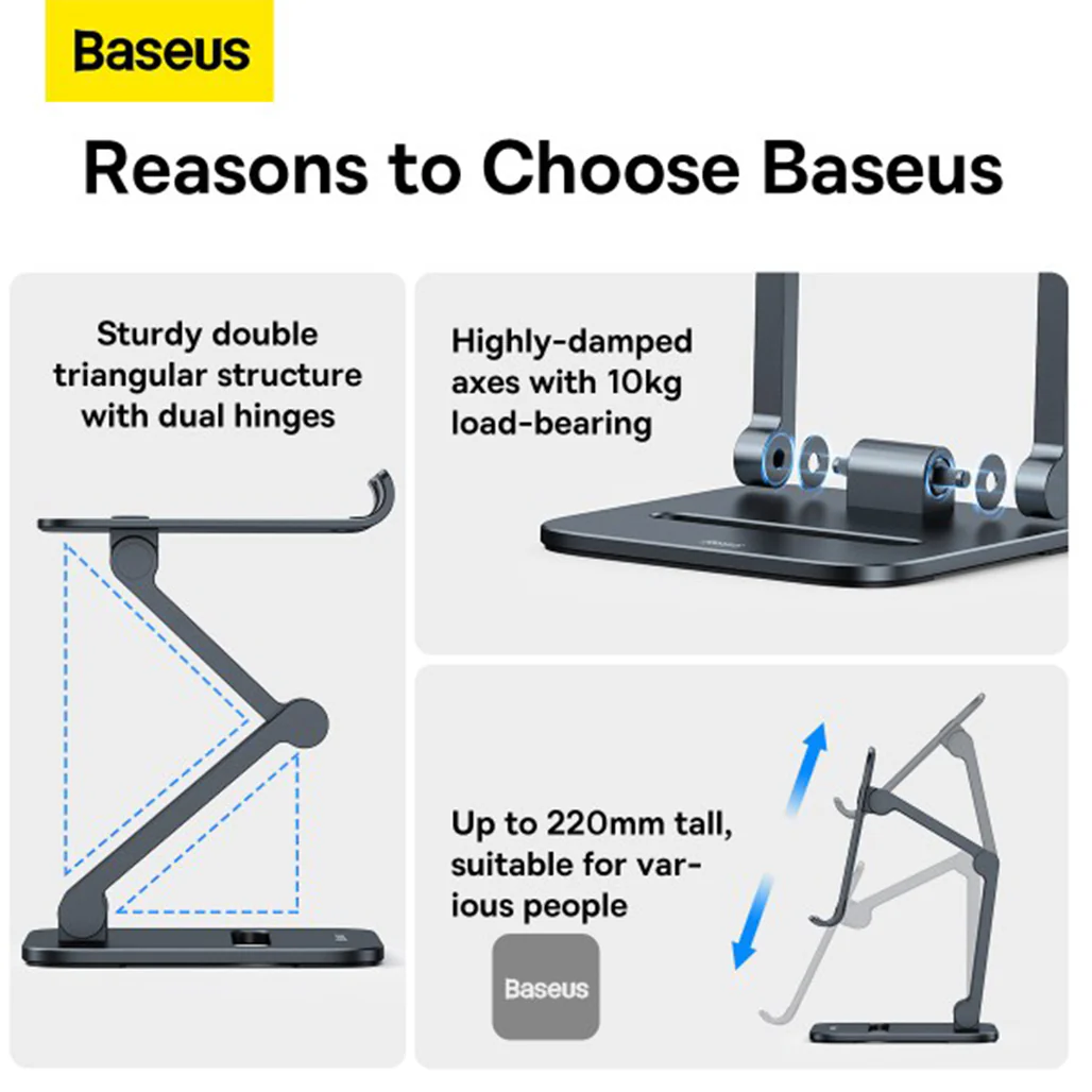 Baseus Desktop Biaxial Foldable Metal Stand for Tablets - Grey - Image 6
