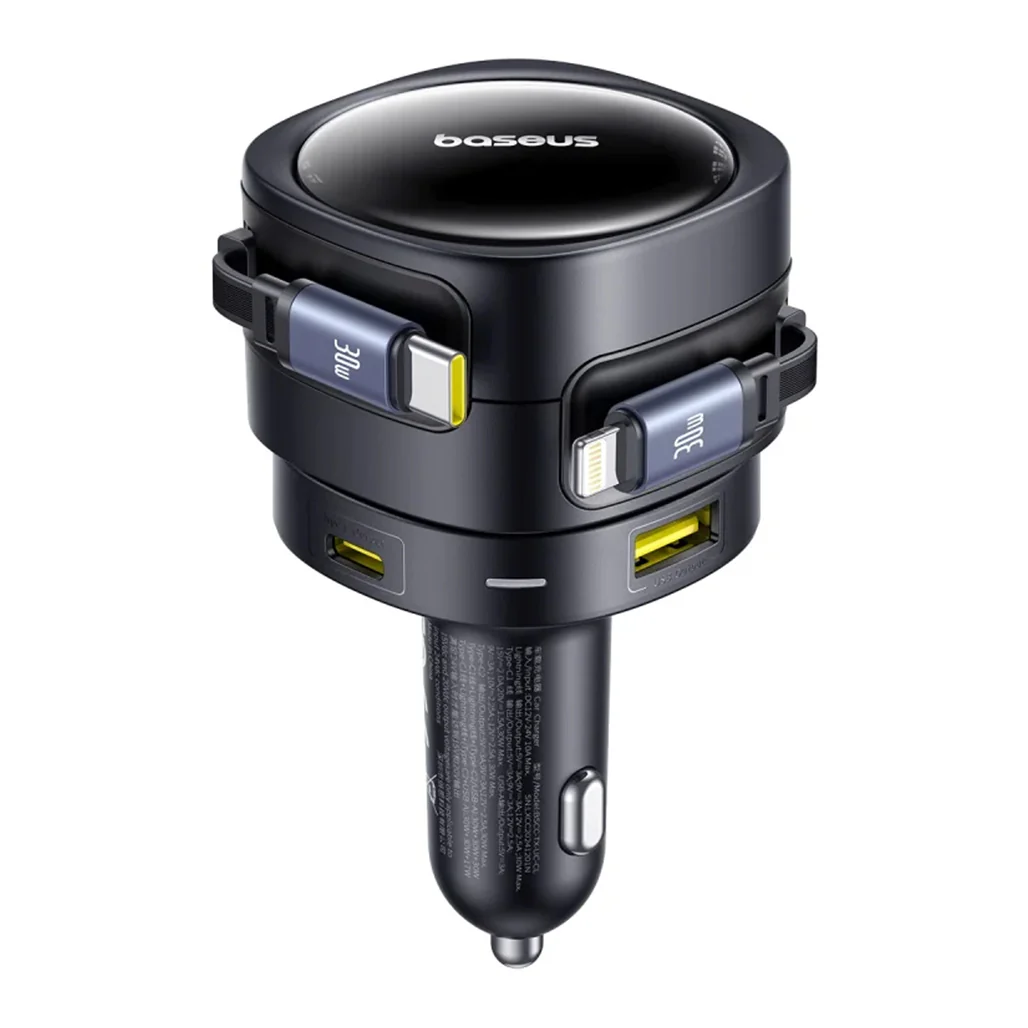 Baseus Enjoyment Max 90W Car Charger with Built-in USB-C & Lightning Cables