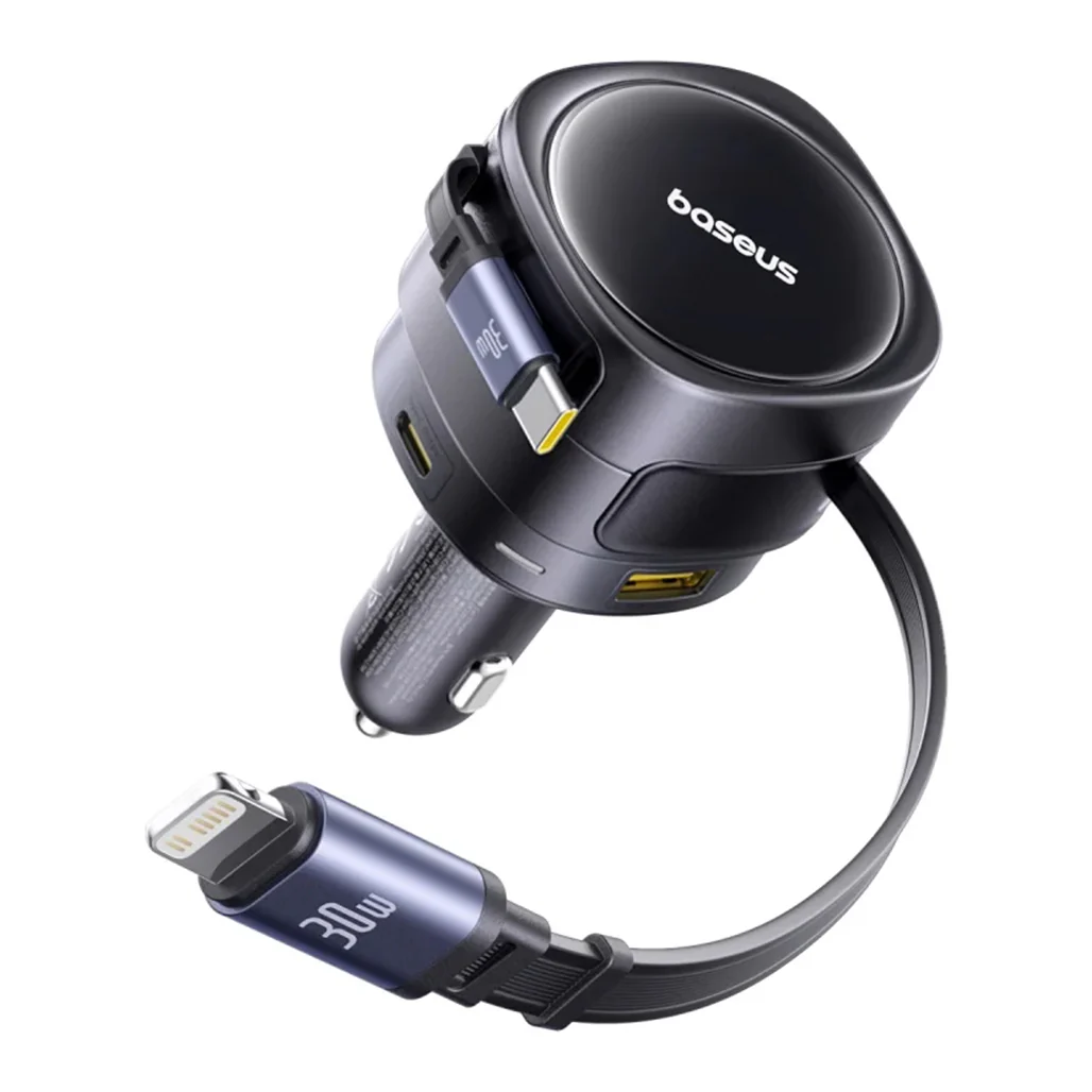Baseus Enjoyment Max 90W Car Charger with Built-in USB-C & Lightning Cables - Image 3