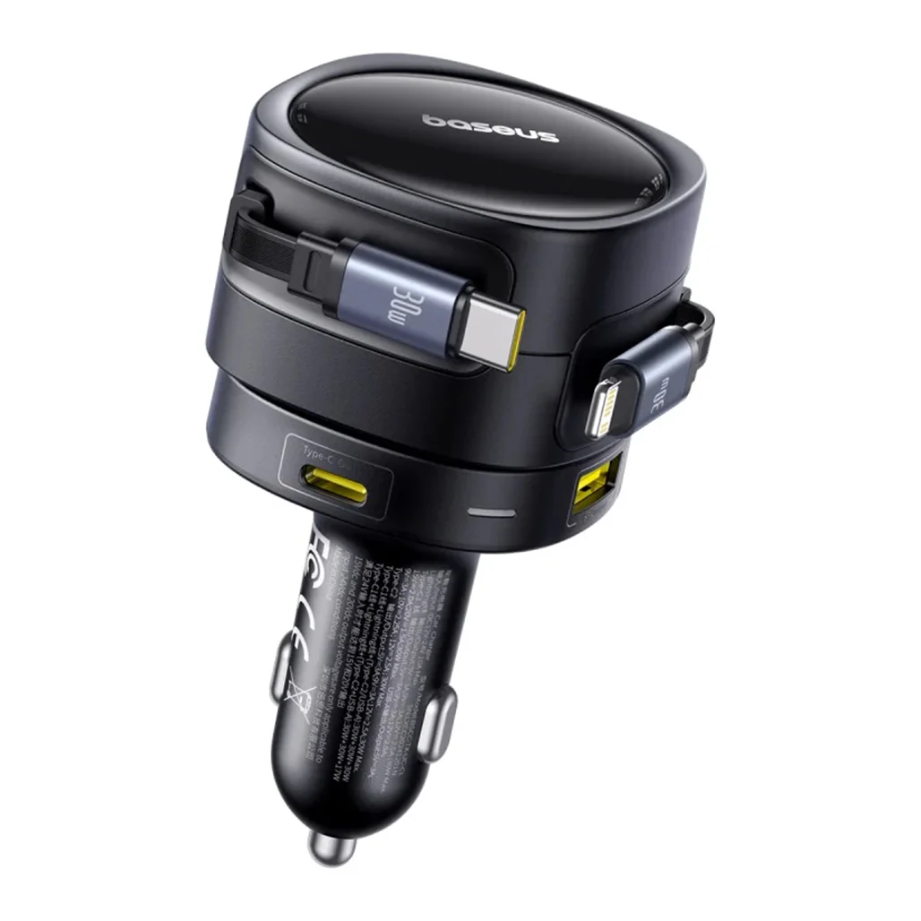Baseus Enjoyment Max 90W Car Charger with Built-in USB-C & Lightning Cables - Image 5