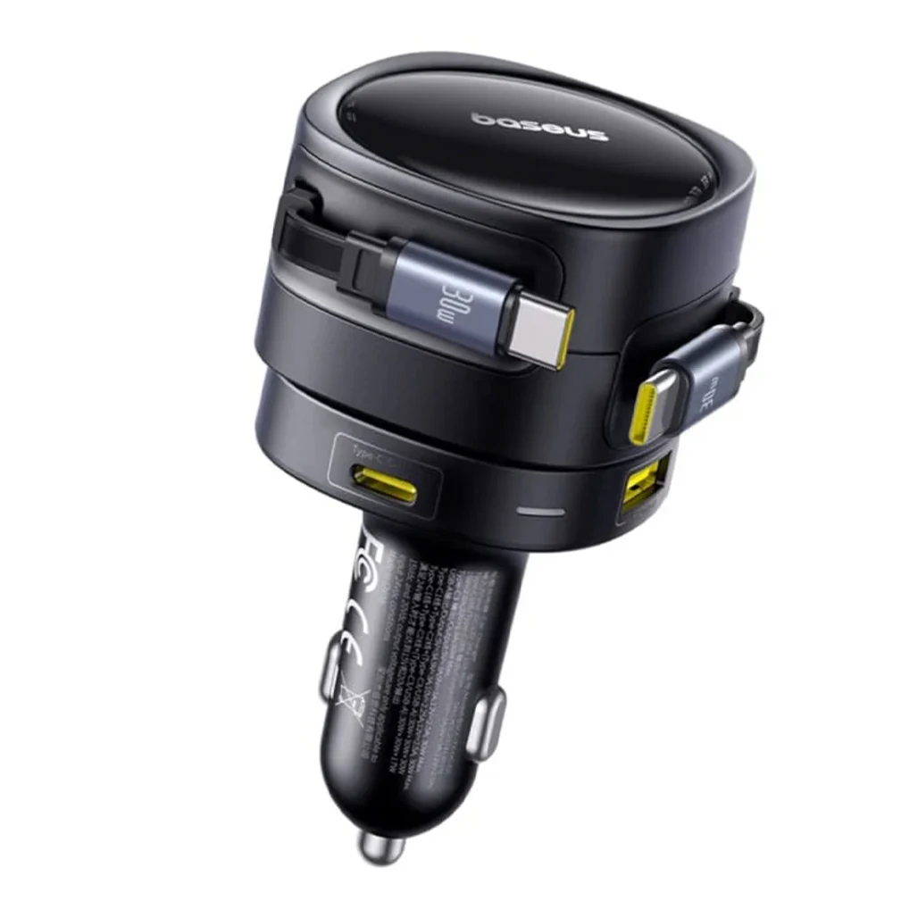 Baseus Enjoyment Max 90W Car Charger – Dual Retractable USB-C Cables, USB-C & USB-A Ports - Image 3