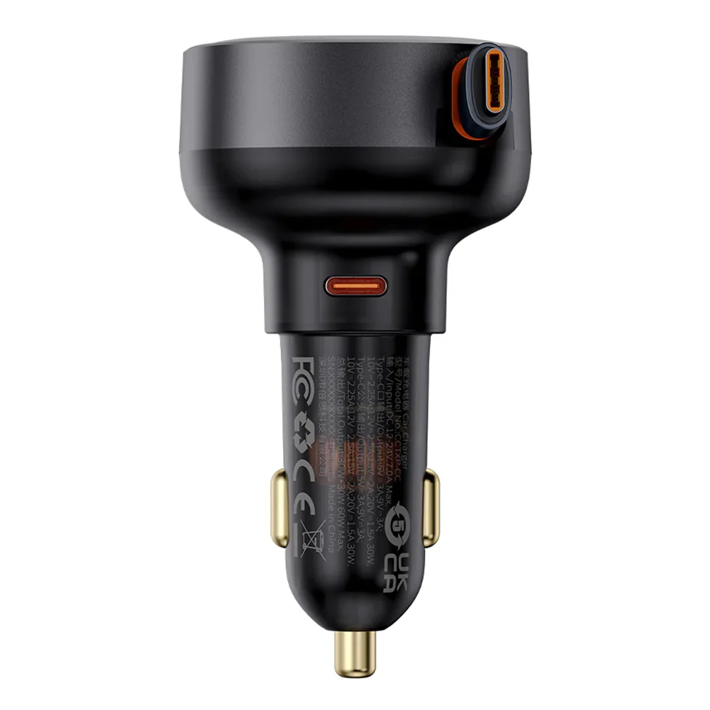 Baseus Enjoyment Pro - Retractable USB-C Car Charger 60W - Image 5