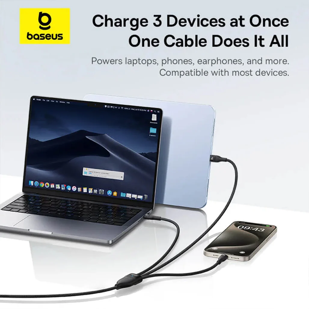 Baseus Flash Series 3 Type-C to C+C+C Fast Charging Cable | 3-in-1 100W Power Deliver - Image 6