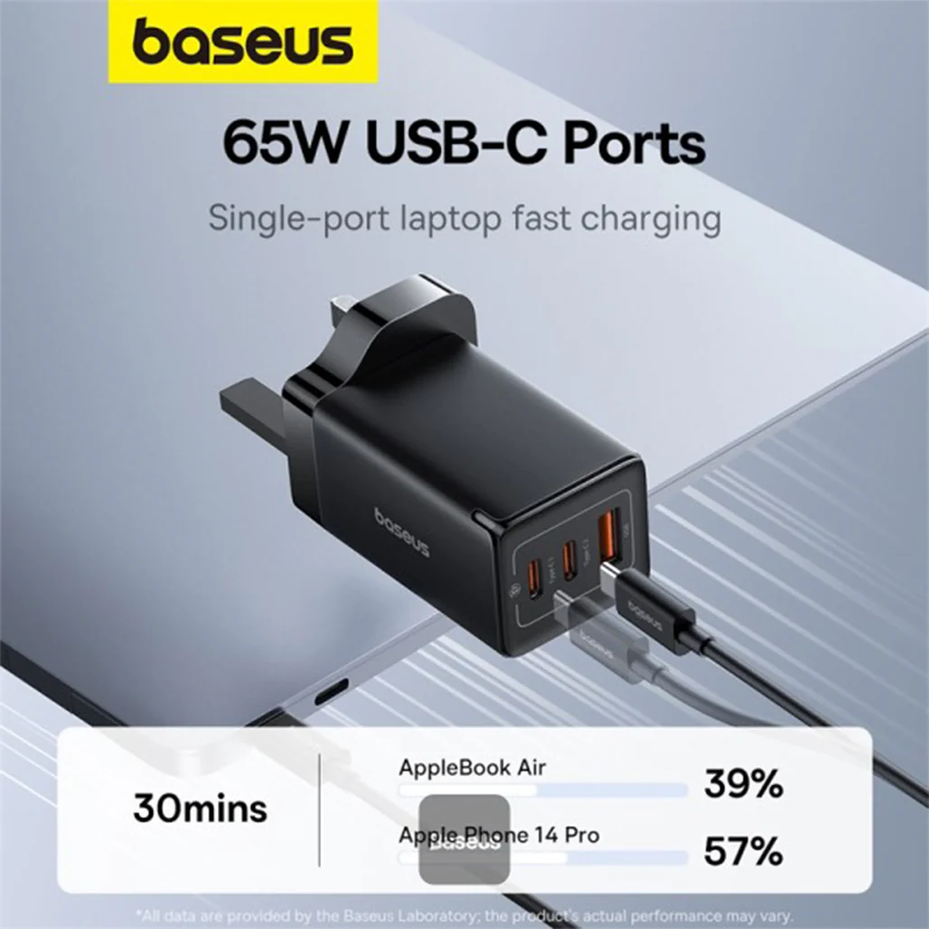 Baseus GaN5 Pro 65W 3-Port Fast Charger with Dual Type-C and USB-A | UK Plug | Ideal for iPhone, MacBook, iPad, Samsung, and Type-C Devices - Image 5
