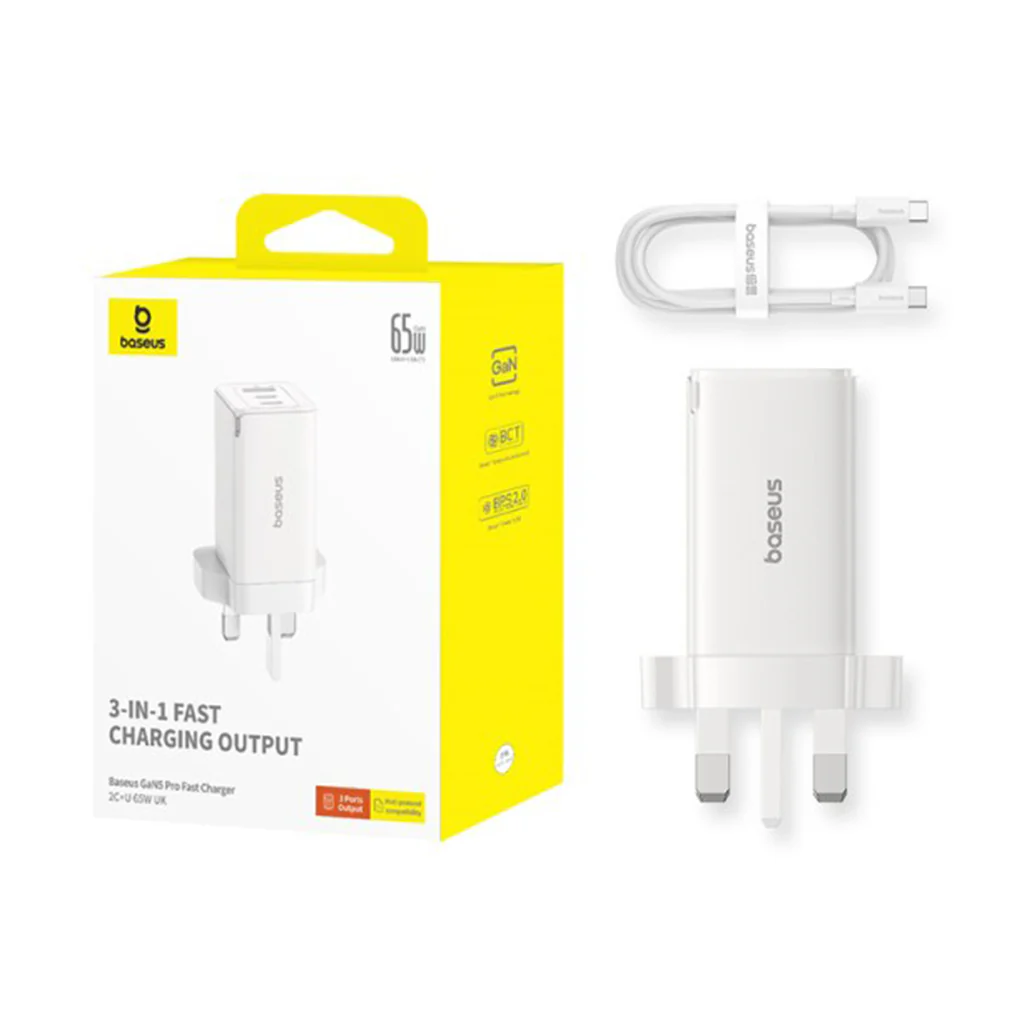 Baseus GaN5 Pro 65W 3-Port Fast Charger with Dual Type-C and USB-A | UK Plug | Ideal for iPhone, MacBook, iPad, Samsung, and Type-C Devices - Image 9
