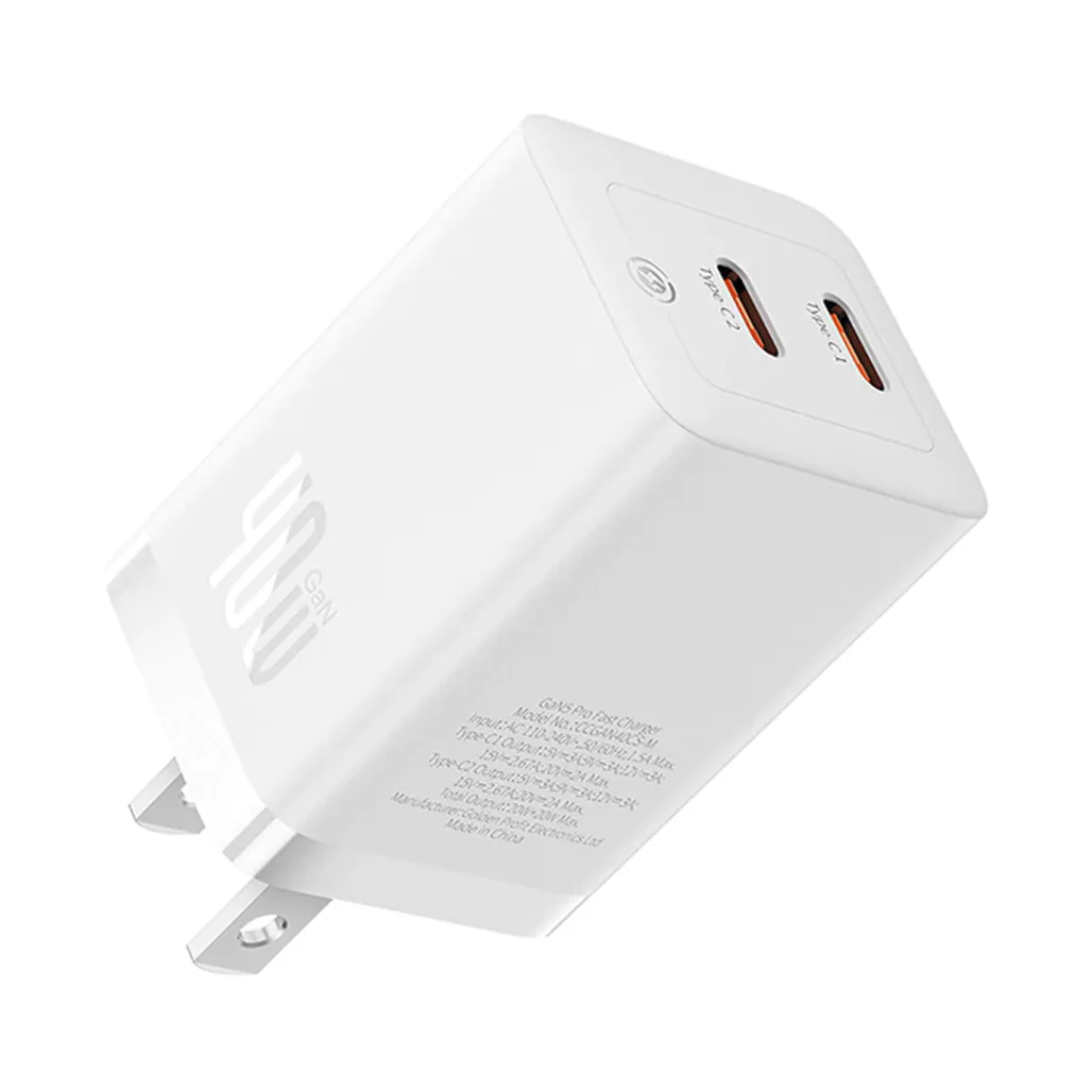 Baseus GaN5 Pro Dual USB-C Fast Charger 40W Adapter - White - Image 3