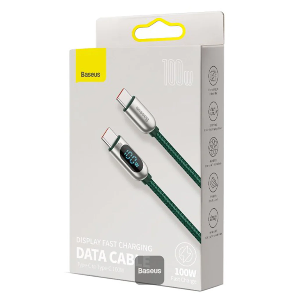 Baseus LED Display Fast Charging Data Cable Type-C to Type-C 100W 5A, 2M – High-Speed Green Charging Cable with Smart Monitoring - Image 2